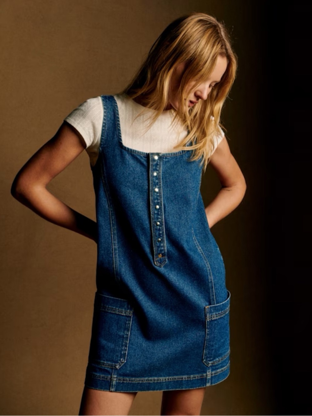 SEZANE Blue Denim Jean Sleeveless Boxy Cut Adria Short Cotton Mini Jumper Dress